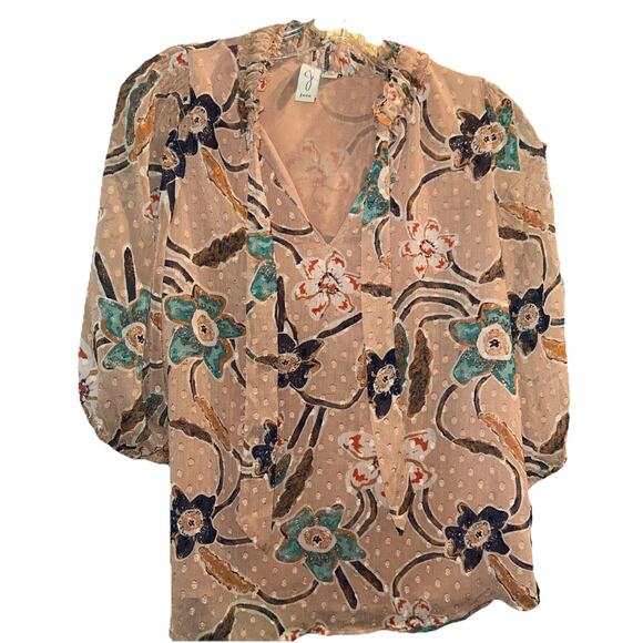 Joie Tie Neck Blouse Women's Size XS Flowers D16 - Picture 1 of 5
